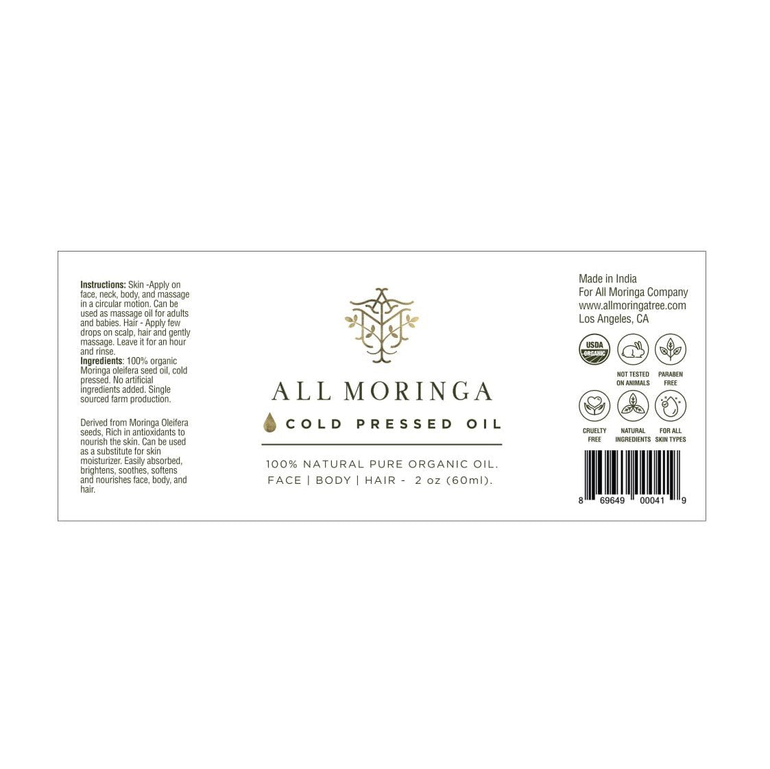 Organic Moringa Seed Oil - Cold Pressed